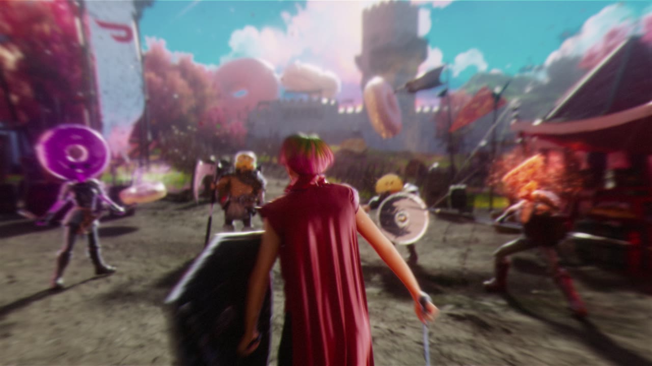 A colorful game-world frame from the DoorDash project
